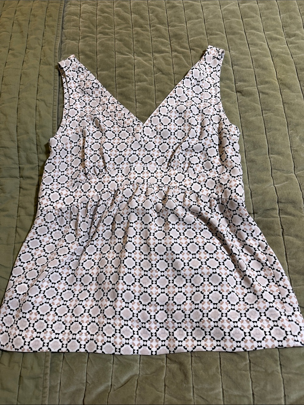 LOFT Pink and Black Sleeveless V-Neck Printed Top